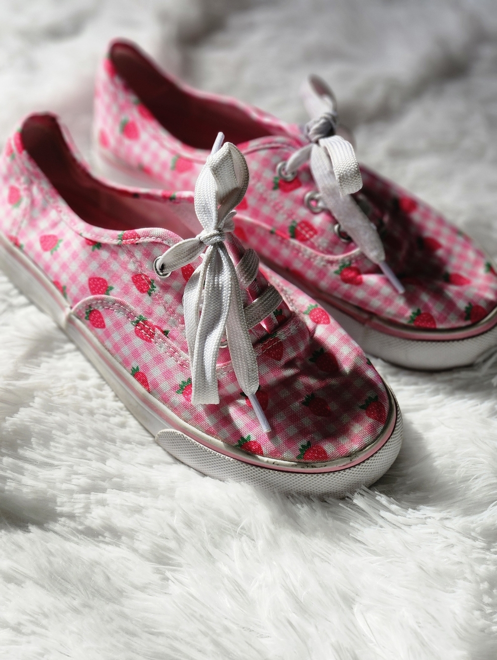 Pink Strawberry Gingham Canvas Sneakers Girls 2